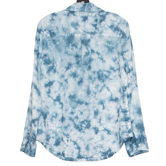 Faherty Top Linen Tie Dye Coastal Boho Beachy Casual Button Up Blue White Medium - Picture 2 of 7